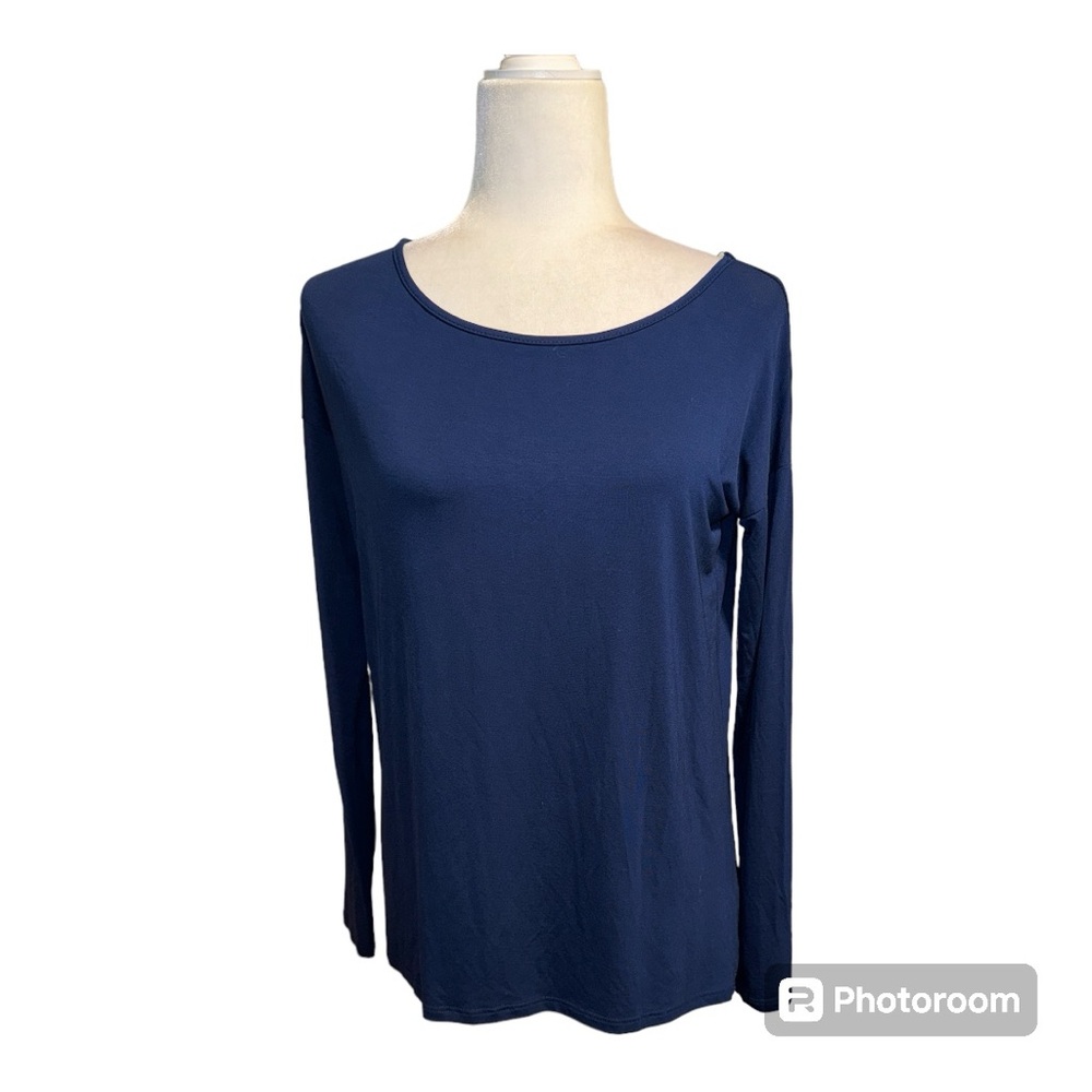 Superfine Modal Scoop Neck Long Sleeve Top Blue Sz S